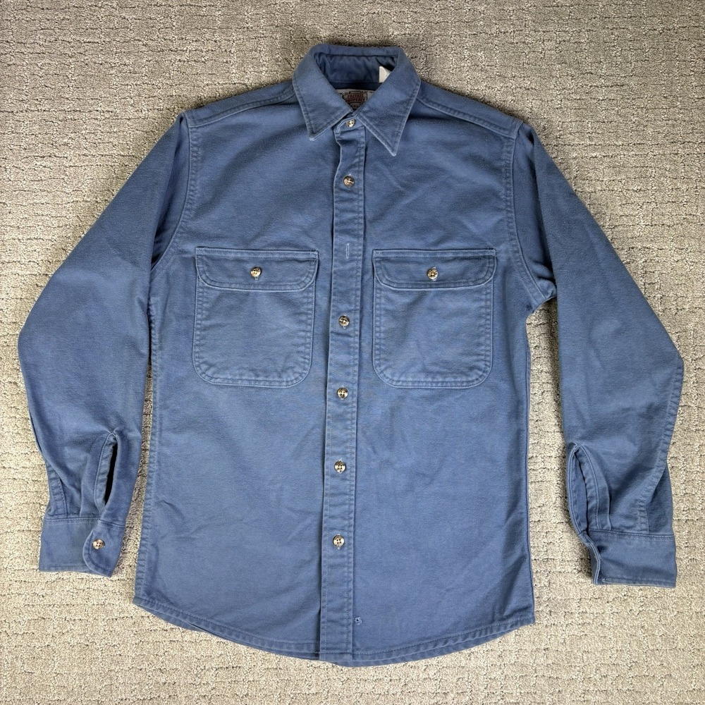 Vtg 80s Private Property Chamois Shirt Mens Small Blue Button Up Made In USA